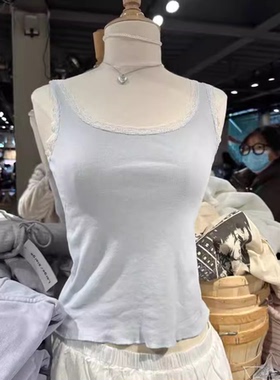 brandy新款水粉蓝蕾丝花边背心纯欲吊带女内搭bm纯棉外穿显瘦上衣