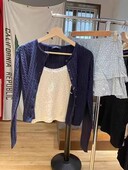 排扣麻花针织开衫 Brandy bm藏青复古短款 外套上衣女小众设计感