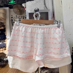 Brandy bm纯棉松紧腰美式复古粉色爱心印花短裤百搭休闲裤
