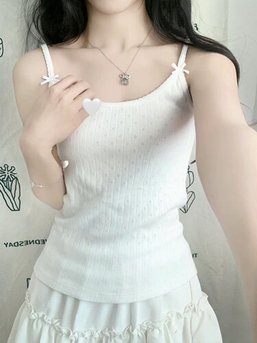 白色双蝴蝶结吊带镂空内搭