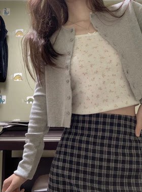 美式复古短款针织开衫