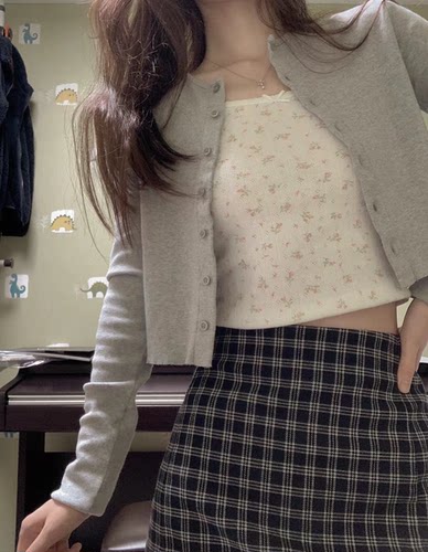 美式复古短款针织开衫