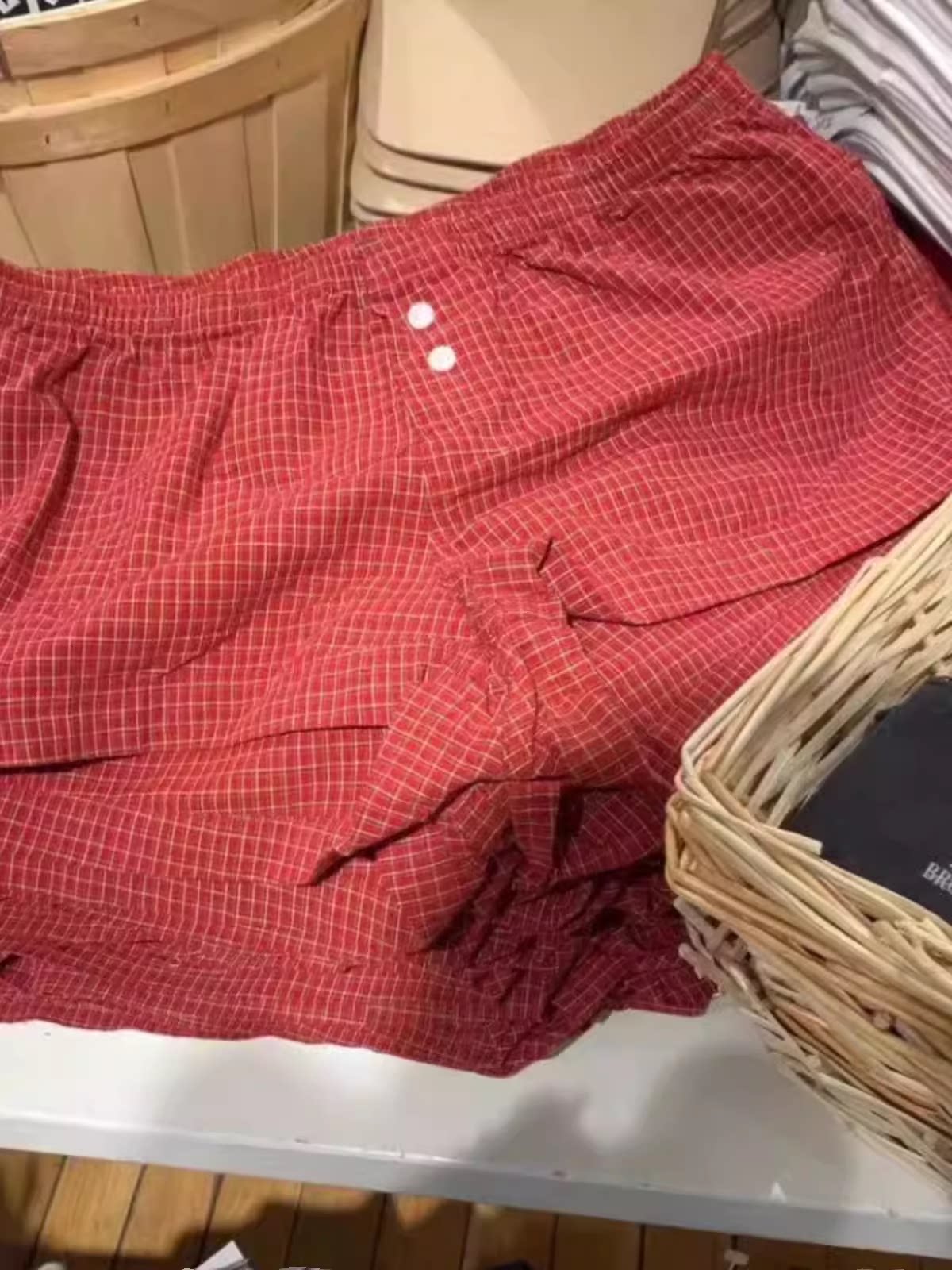 美式红色格子短裤夏季图片