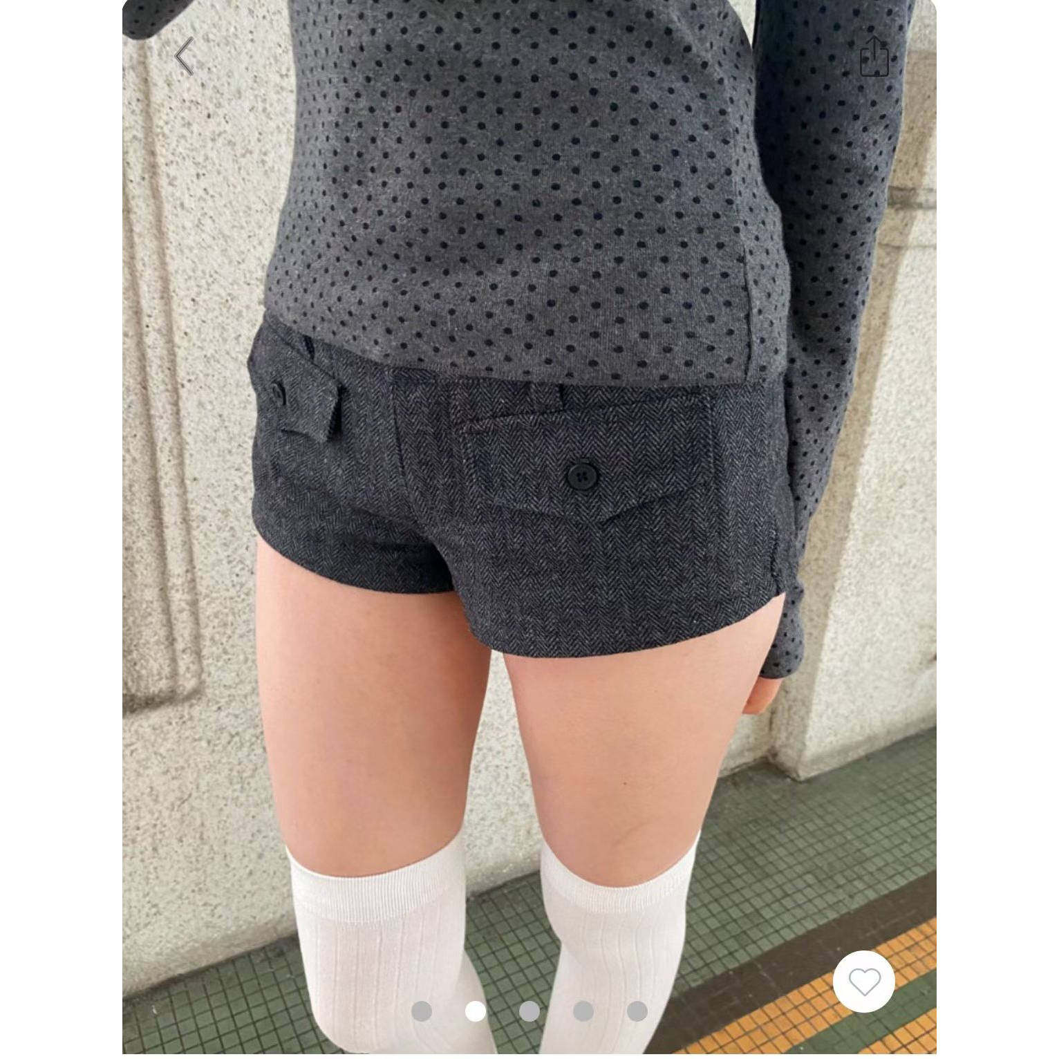 Brandy bm美式复古辣妹风灰色毛呢短裤女低腰修身显瘦口袋热裤