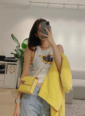 Brandy Girl明星同款摩托车印花吊带bm纯棉内搭露脐背心女外穿