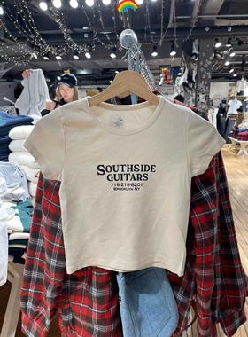 Brandy girl bm新款美式字母southside短袖T恤高腰露脐辣妹上衣短
