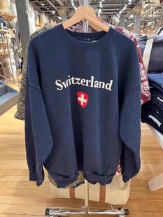 复古瑞士刺绣套头圆领长袖 bm美式 卫衣宽松上衣女秋 girl Brandy