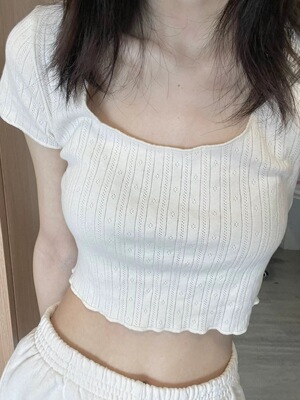 别致米白色甜辣妹短袖T恤