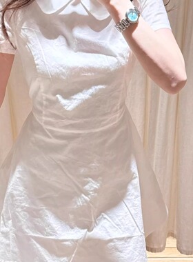 Brandy bm日系娃娃领白色减龄连衣裙女新款夏季掐腰短裙小个子