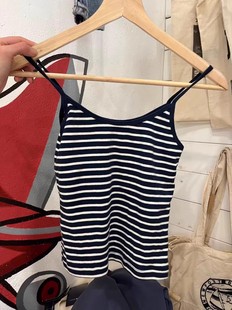 Brandy girl bm黑白条纹吊带修身背心辣妹短款上衣内搭外穿夏女