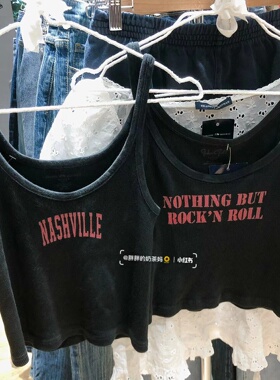 brandy girl黑色字母刺绣bm吊带背心女夏紧身辣妹美式复古ins