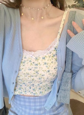 Brandy Girl官网新款螺纹纯色bm蓝色针织开衫上衣毛衣外套女