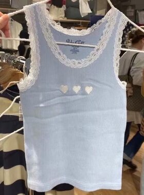 Brandy Girl新款同款bm蕾丝拼接爱心刺绣背心吊带打底女