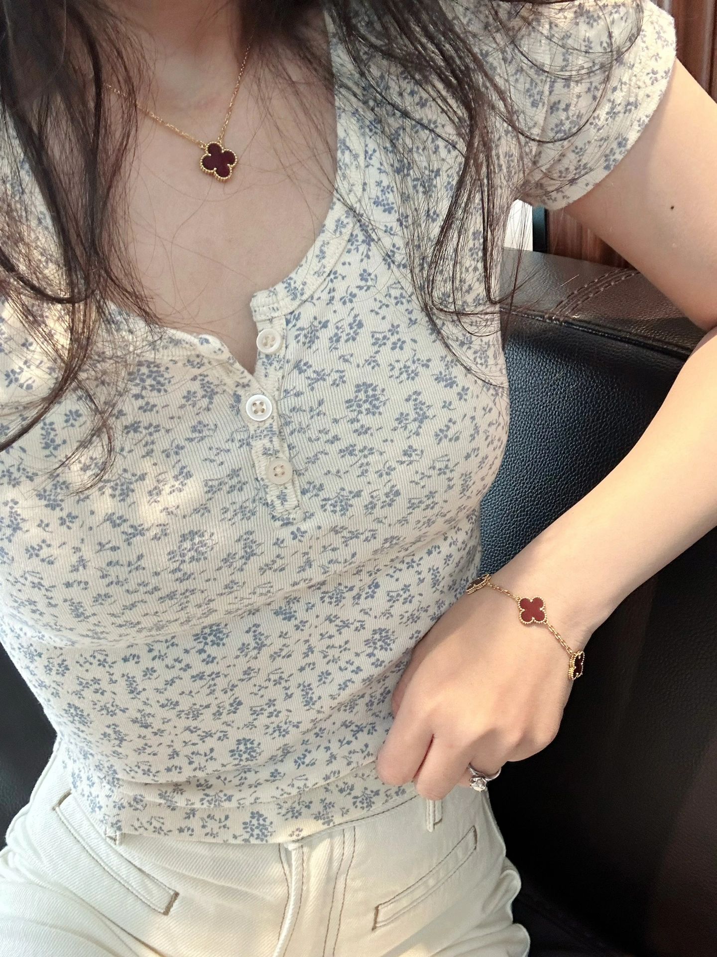 碎花正肩短袖设计感小众