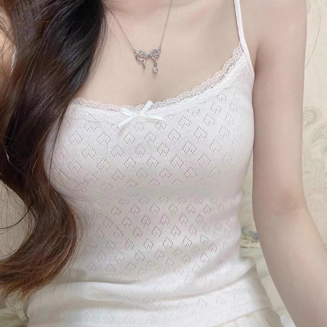 brandy bm白色纯欲纯棉少女芭蕾风纯棉爱心蕾丝边吊带背心女内搭