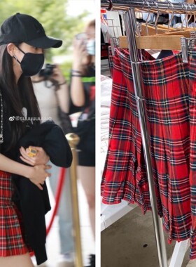 Brandy Girl官网同款红色格子裙辣妹bm学院风短裙百褶裙