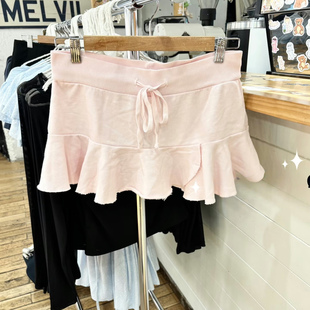 复古浅粉辣妹运动风抽绳百褶裙女bm半身裙短裙 美式 Brandy bm新款