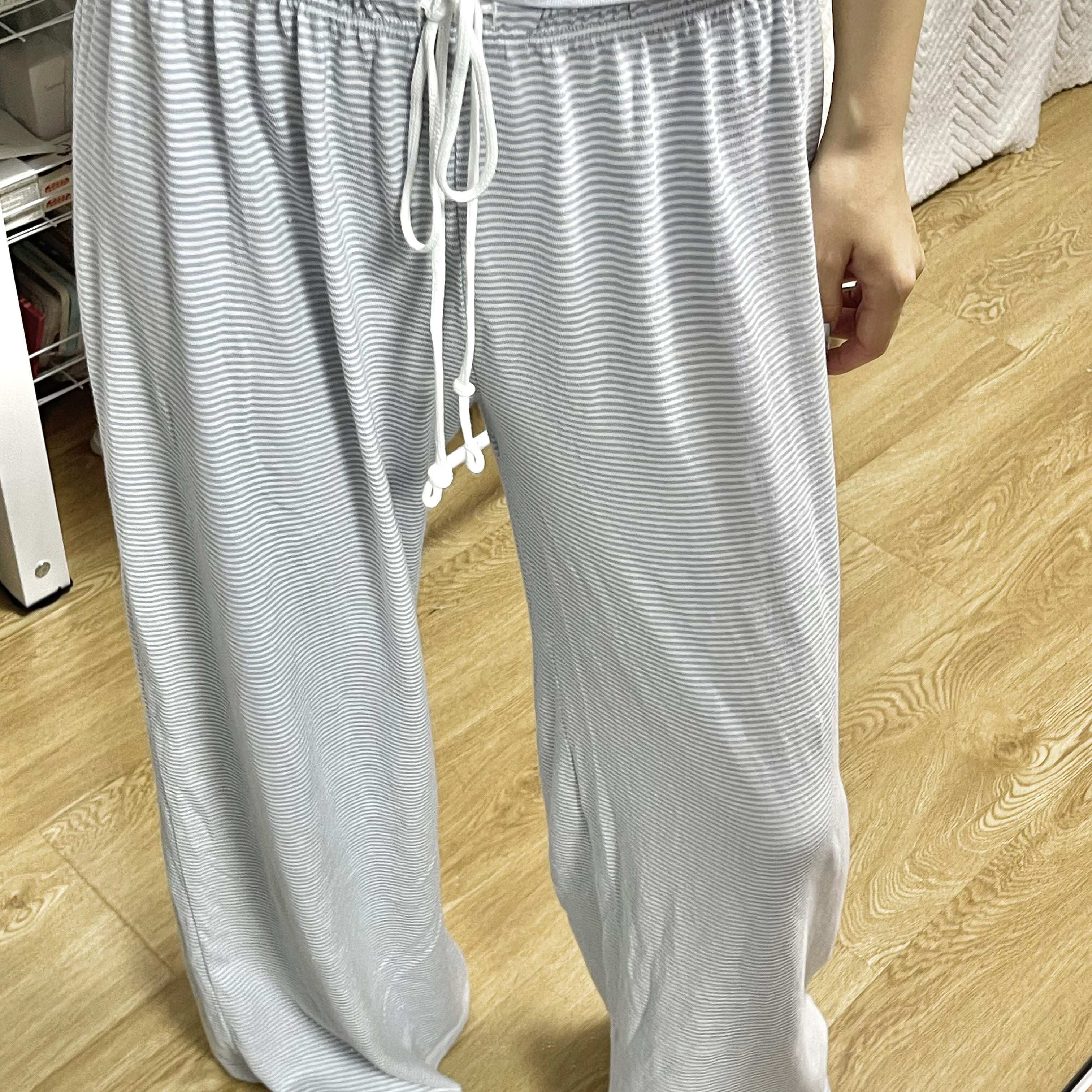 Brandy bm美式辣妹纯棉条纹抽绳休闲阔腿裤长裤家居裤夏2025新款