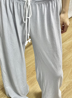 Brandy bm美式辣妹纯棉条纹抽绳休闲阔腿裤长裤家居裤夏2025新款