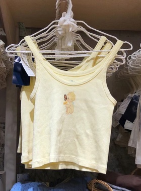 Brandy Girl鹅黄色纯棉螺纹蝴蝶结bm天使毛边短款背心吊带女