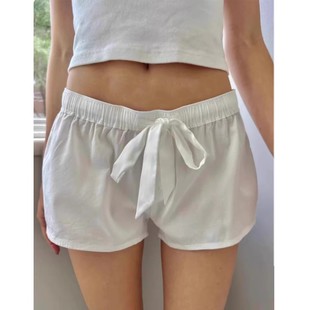 brandy BM新款复古白色系带蝴蝶结短裤女bm休闲裤直筒短裤热裤女