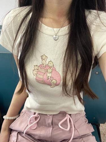 甜甜圈天使印花修身短款上衣bm