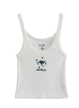 Brandy Girl美式复古袋鼠刺绣修身无袖上衣短款BM吊带背心女