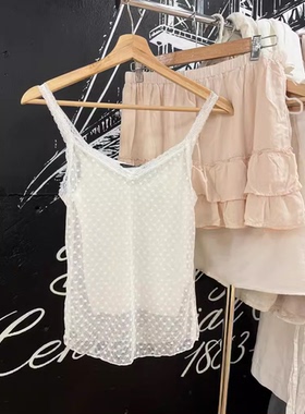 Brandy girl bmBM镂空透视爱心蕾丝边吊带背心女内搭上衣女夏