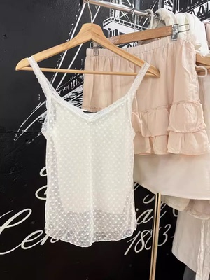 Brandy girl bmBM镂空透视爱心蕾丝边吊带背心女内搭上衣女夏