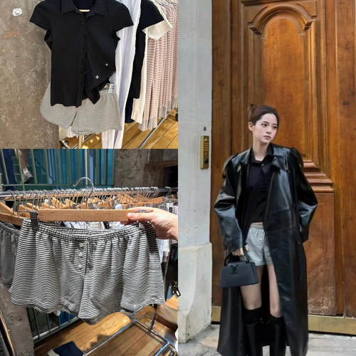 Brandy bm欧阳娜娜同款辣妹条纹短裤女显瘦三粒扣热裤潮松紧腰