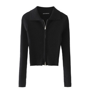 女bm风双拉链长袖 复古POLO领针织开衫 毛衣 Girl官网美式 Brandy