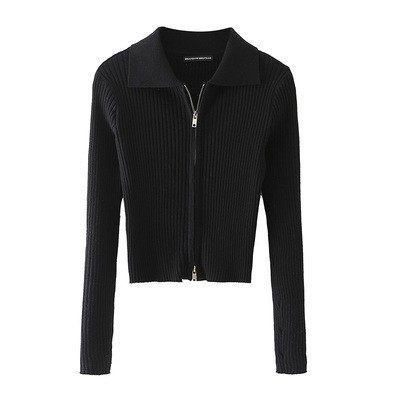 美式复古双拉链长袖毛衣