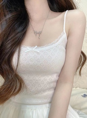 brandy girl bm白色纯欲少女芭蕾风纯棉爱心蕾丝边吊带背心女内搭