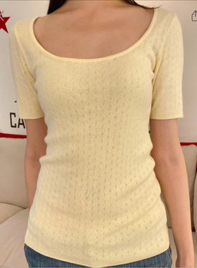 Brandy bm浅黄色韩系针织短袖T恤女夏季2025新款早秋修身显瘦上衣