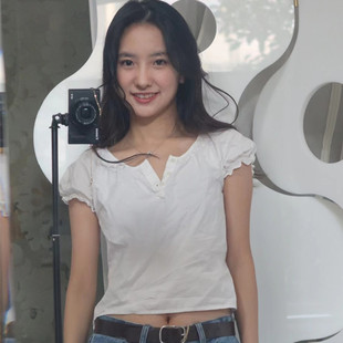 brandy girl bm美式复古泡泡袖上衣纯棉内搭三粒扣短袖白衬衫上衣