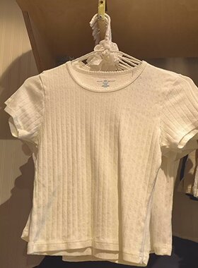 Brandy Girl新款白色镂空圆领修身bmT恤女短上衣甜辣小众别致上衣