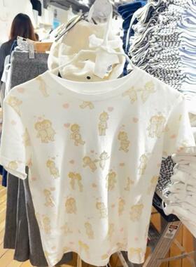 Brandy girl bm白色圆领天使印花纯棉短袖T恤女美式正肩上衣女