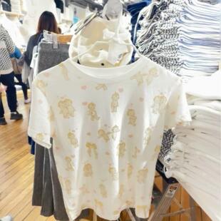 Brandy girl bm白色圆领天使印花纯棉短袖T恤女美式正肩上衣女