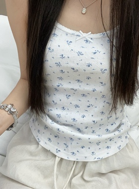 Brandy BM新款花边蝴蝶结碎花纯棉吊带背心女外穿bm百搭打底上衣