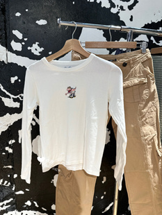 恐龙刺绣纯棉圆领长袖 Brandy 复古白色插肩袖 bm美式 上衣T恤 girl