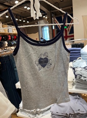 Brandy Girl 美式拼接灰色爱心天使印花bm小吊带背心纯棉内搭女夏