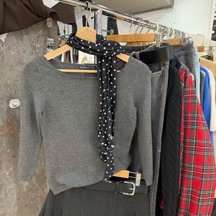 针织衫 Brandy 修身 韩系复古圆领灰色针织毛衣女长袖