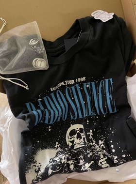 Brandy girl bm黑色骷髅印花纯棉短袖T恤女夏新款美式复古上衣