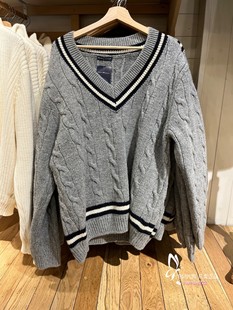 复古慵懒学院风麻花V领针织衫 灰色美式 毛bm毛衣女 girl Brandy