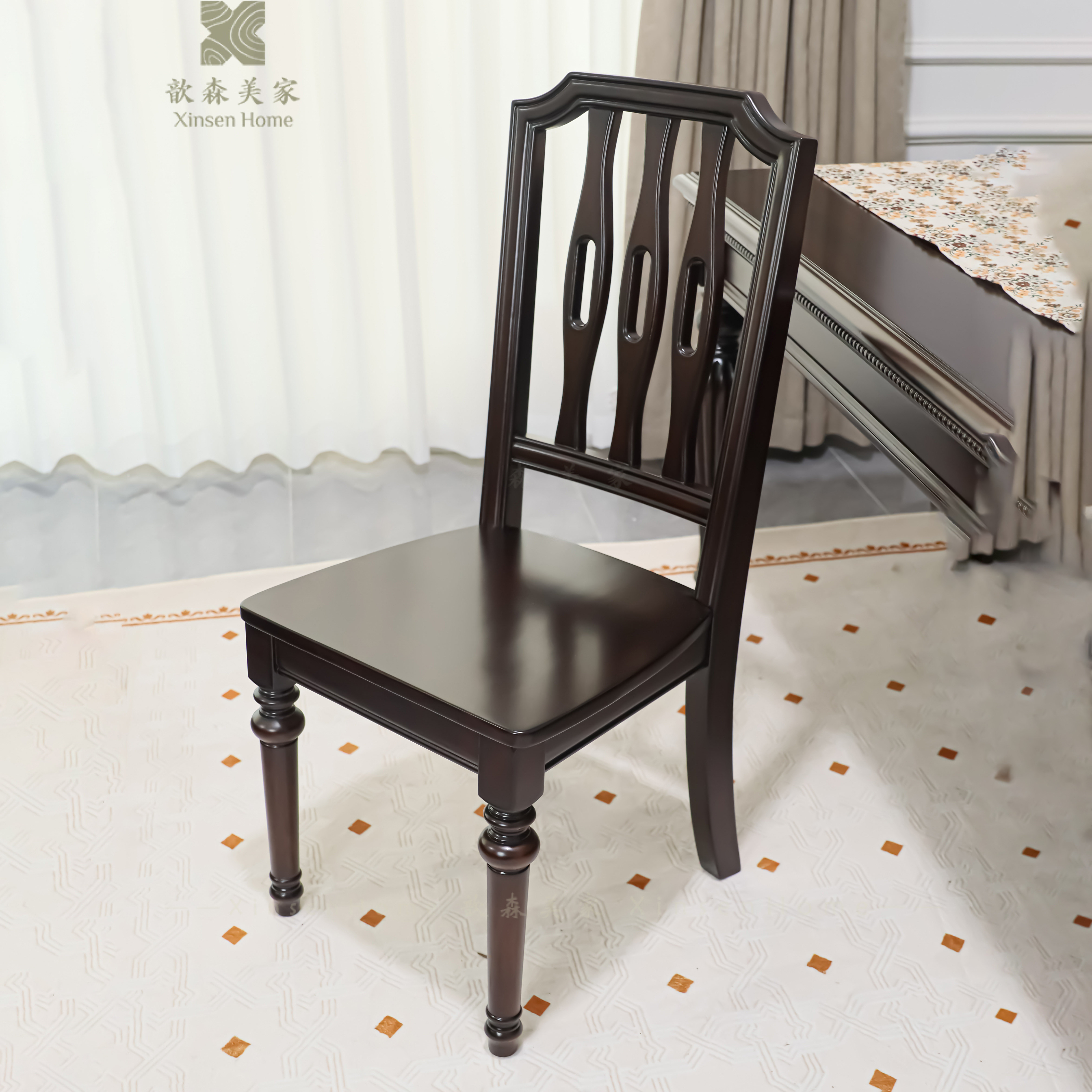 美式全实木餐桌乡村复古家用餐厅桌子椅组合套装书房书椅原木家具