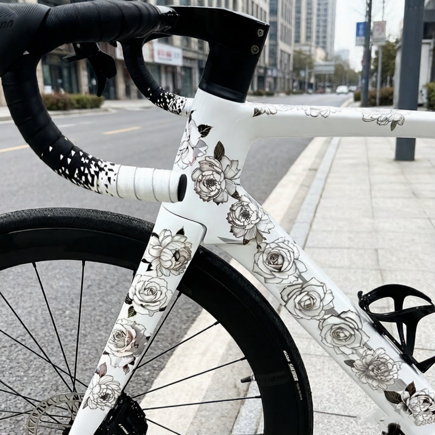 自行车贴纸涂装公路山地车车架改装烫金繁花贴纸印花装饰遮挡划痕