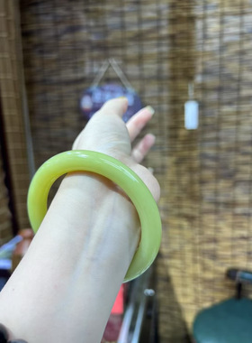 和田玉河磨玉黄绿肉手镯玉镯镯子好看女士专属60.61口径送朋友