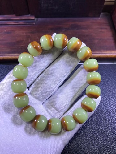 黄白河磨玉鸿运当头手串手链每颗珠子精工打磨纹理独特尽显自然美