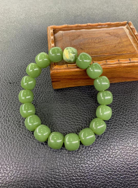 析木河磨玉天然带皮东北籽料河磨玉和田玉手链手串绿色大漏54克