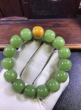 析木绿河磨玉600万明星料一粒皮14x15手链88克玉质细腻结构均匀